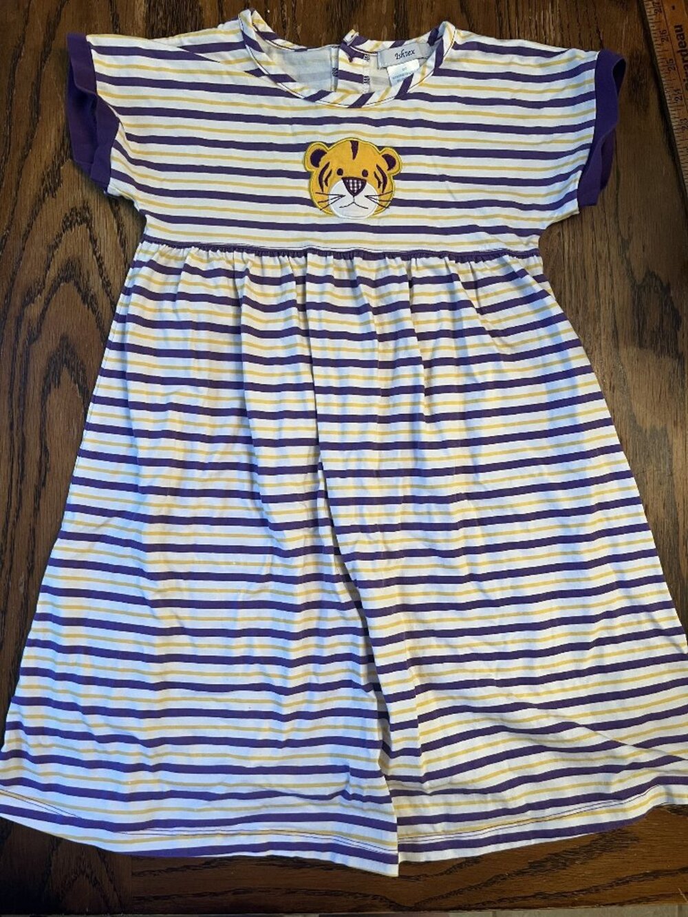 Purple & White Stripe Tiger Applique Dress Size 4T By Ishtex